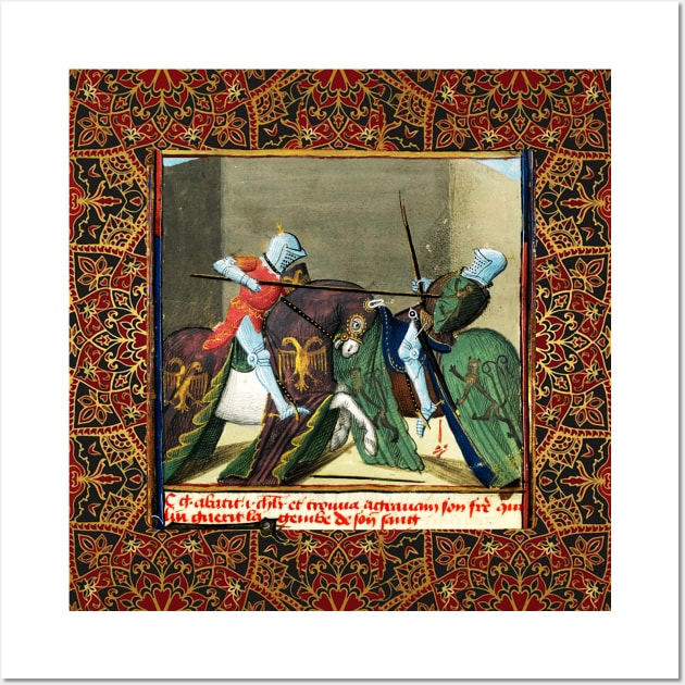 CYCLE LANCELOT- GRAIL, Fight Between Gawain And a Knight At the Strange Castle, Arthurian Legends Medieval Miniature Wall Art by BulganLumini